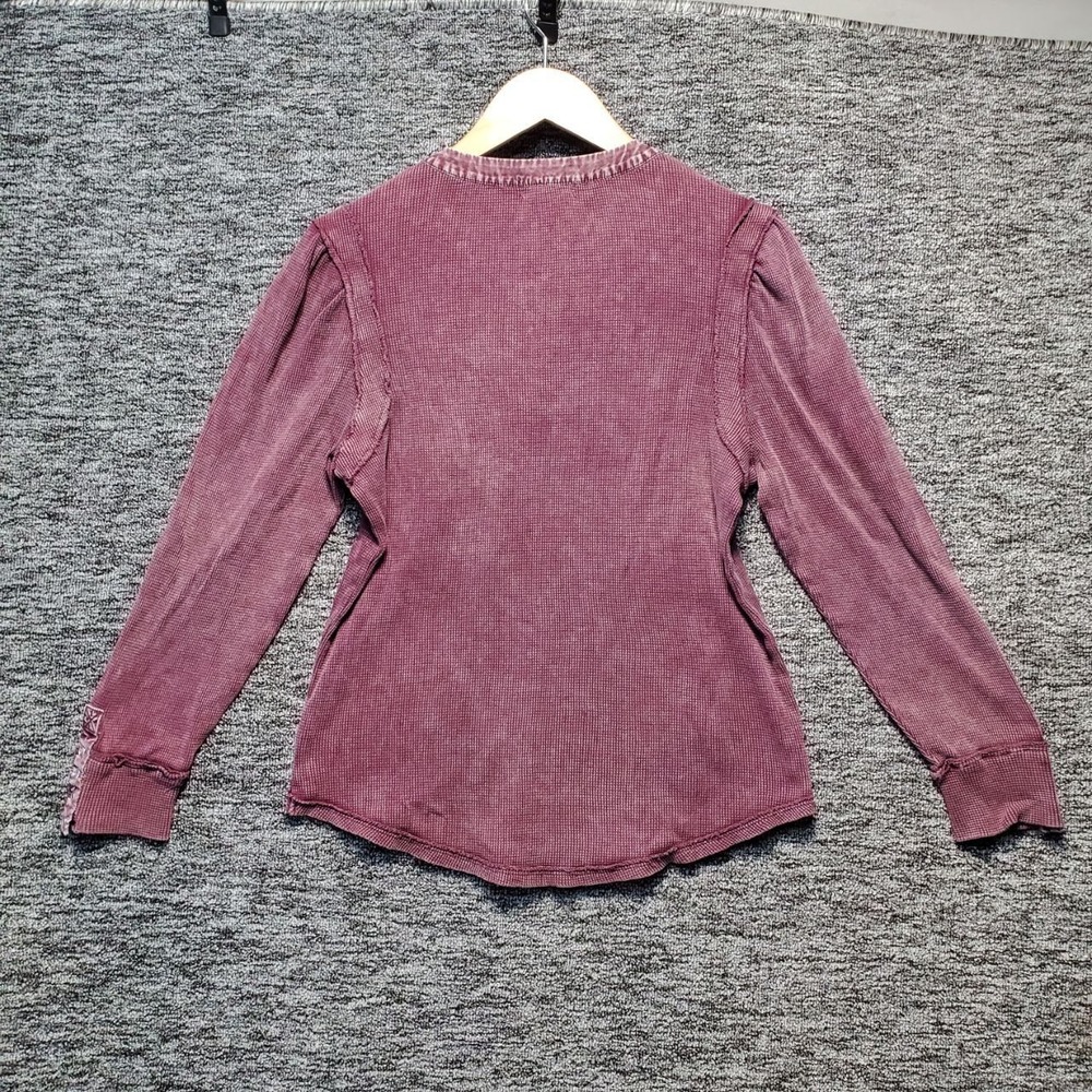 Design 365 Henley Top Womens Large Purple Mineral Wash Waffle Knit Long Sleeve - Picture 2 of 11